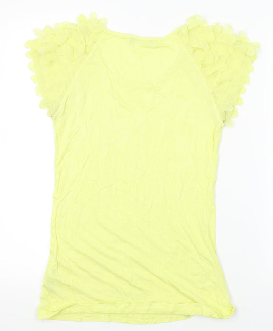 South Womens Yellow Basic T-Shirt Size 10 - frilly shoulder