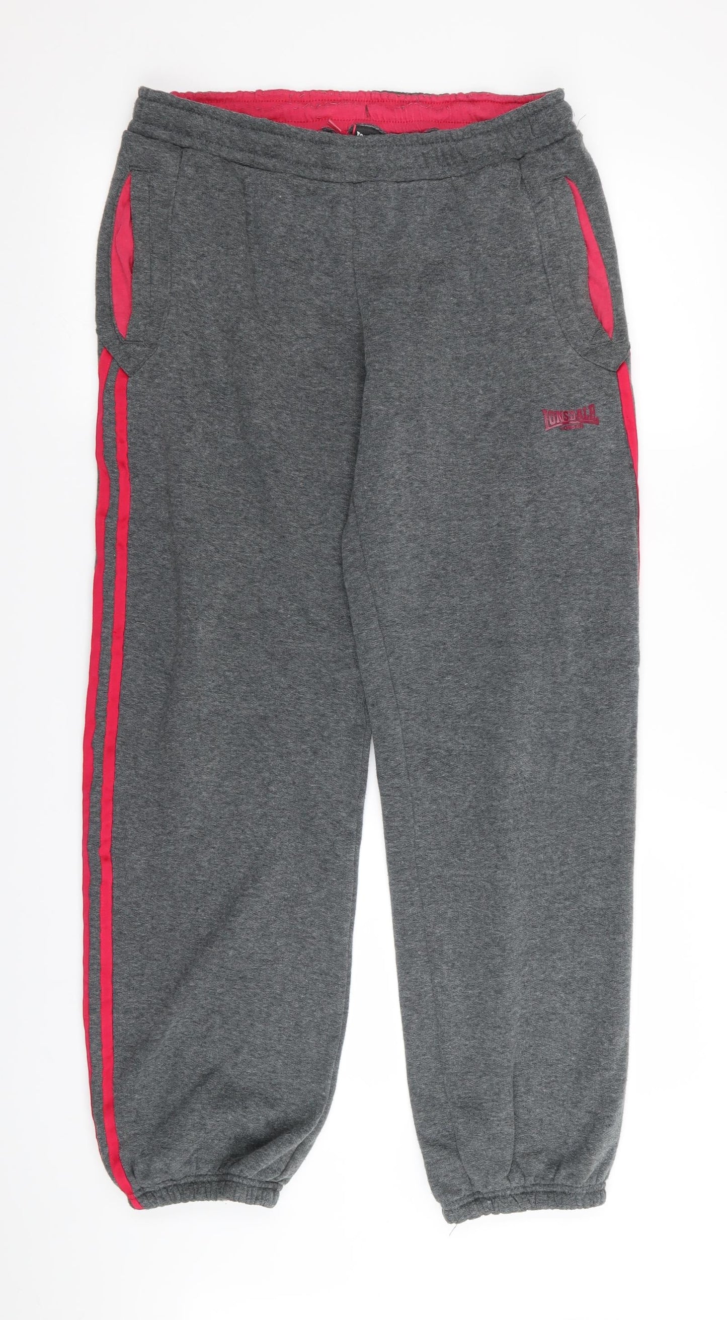 Lonsdale Womens Grey Striped Jogger Trousers Size 28 in L30 in
