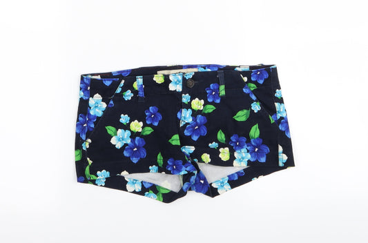 Hollister Womens Black Floral  Hot Pants Shorts Size 23 in