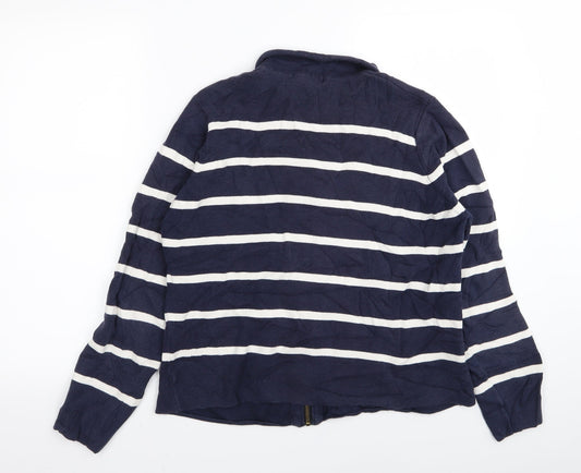 M&S Womens Blue Striped Full Zip Jumper Size 14