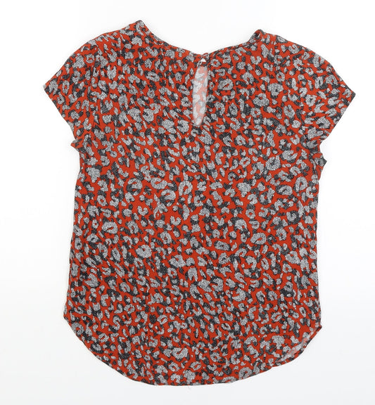 H&M Womens Red Animal Print Basic T-Shirt Size 8