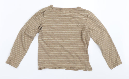 NEXT Girls Beige Striped Basic T-Shirt Size 8 Years