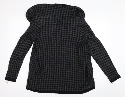 Elena Solano Womens Black Houndstooth Cardigan Jumper Size S - Waterfall Cardigan