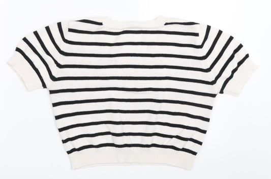 FOREVER 21 Womens White Striped Pullover Jumper Size L