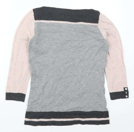 NEXT Womens Grey Pullover Jumper Size 8 - Colour Block Pink