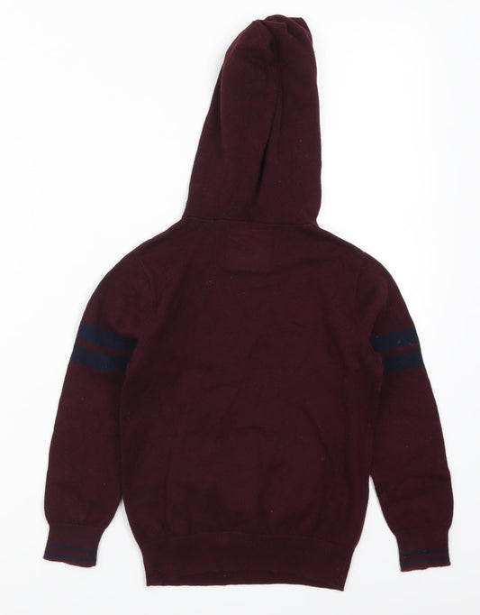 Matalan Boys Red Striped Pullover Hoodie Size 7 Years - Burgundy