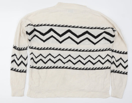 Papaya Womens Beige Striped Pullover Jumper Size M - Zig Zag