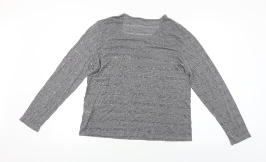 G.W Womens Grey Striped Basic Blouse Size 14