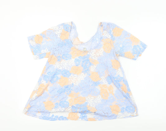 River Island Womens Blue Floral Basic T-Shirt Size 8