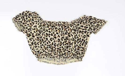 Divided Womens Beige Animal Print Basic Blouse Size S