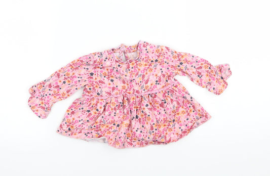 George Girls Pink Floral Jersey Basic T-Shirt Size 0-3 Months