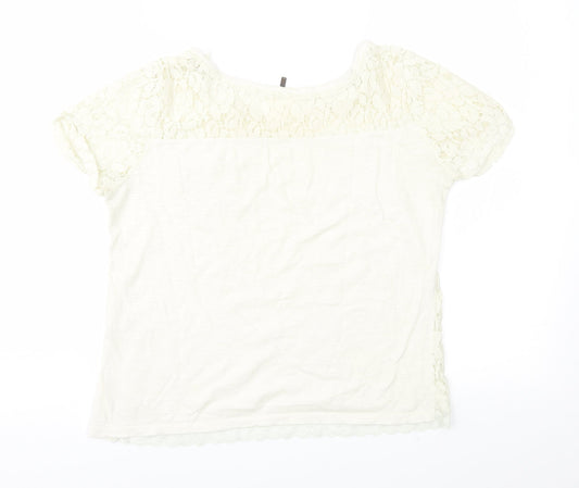 Poof Womens Ivory Lace Basic Blouse Size L