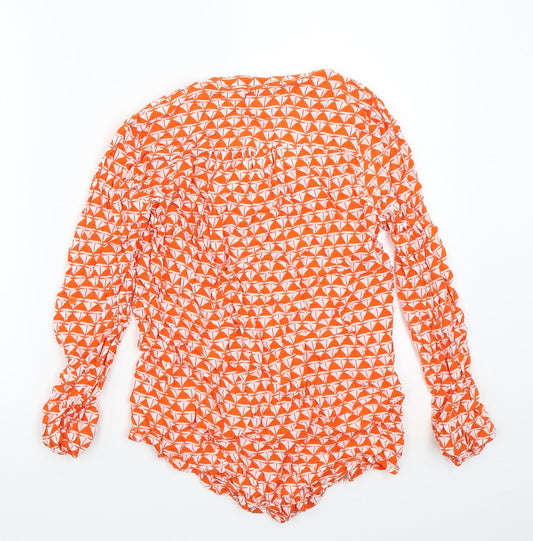 White singer Womens Orange Geometric Basic Button-Up Size XS