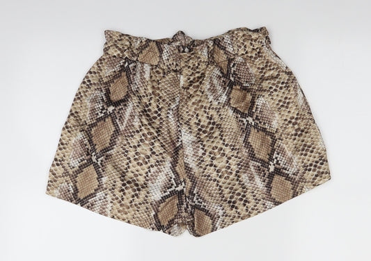 PRETTYLITTLETHING Womens Brown Animal Print Paperbag Shorts Size 12