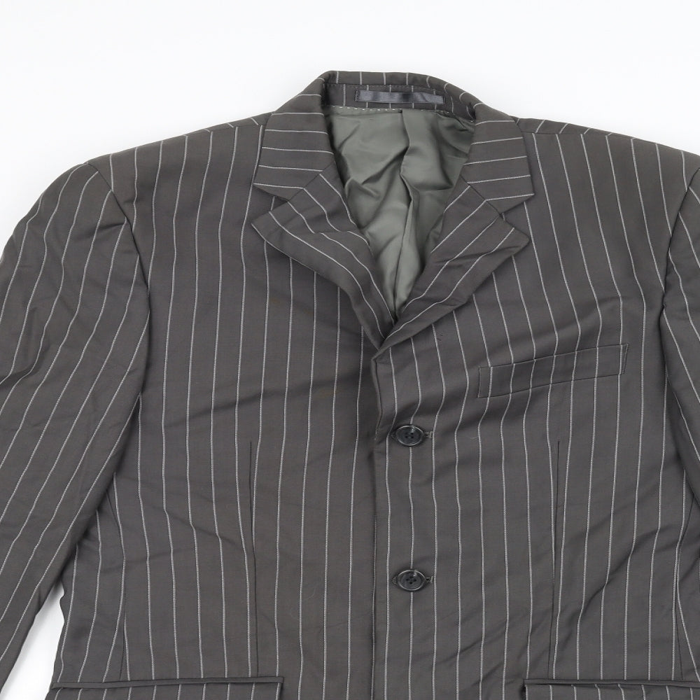 Fellini Mens Grey Striped  Jacket Suit Jacket Size 36