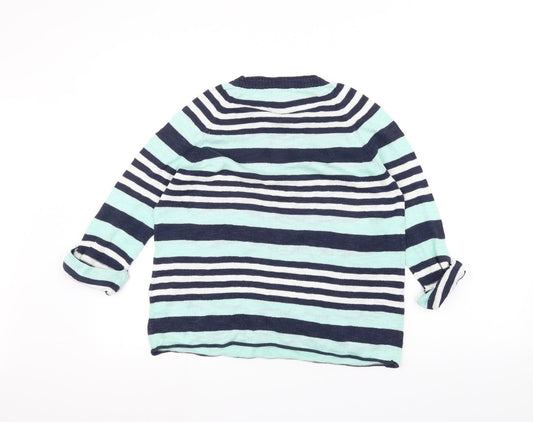 Preworn Womens Green Striped Pullover Jumper Size S