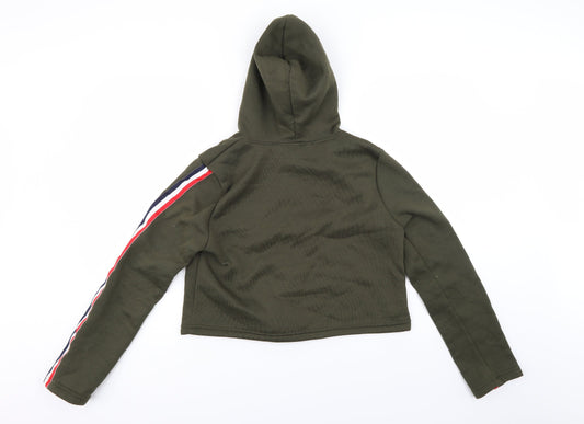 Preworn Womens Green Pullover Hoodie Size L - Cropped