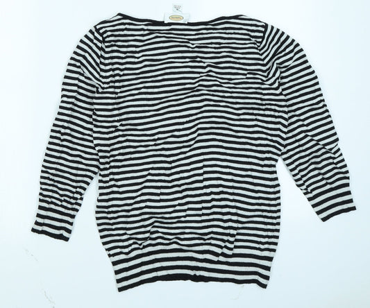 Talbots Womens Black Striped Basic T-Shirt Size M