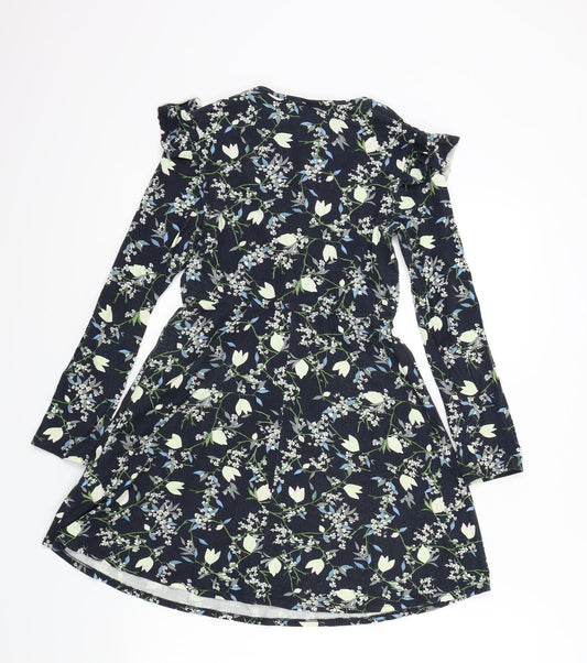 top shop Womens Blue Floral Fit & Flare Size 8 - Frill Detail