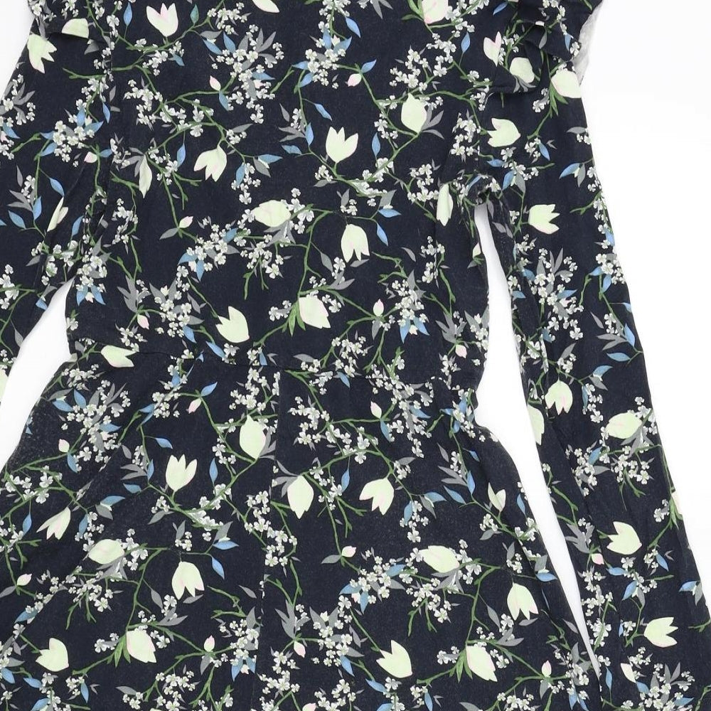 top shop Womens Blue Floral Fit & Flare Size 8 - Frill Detail