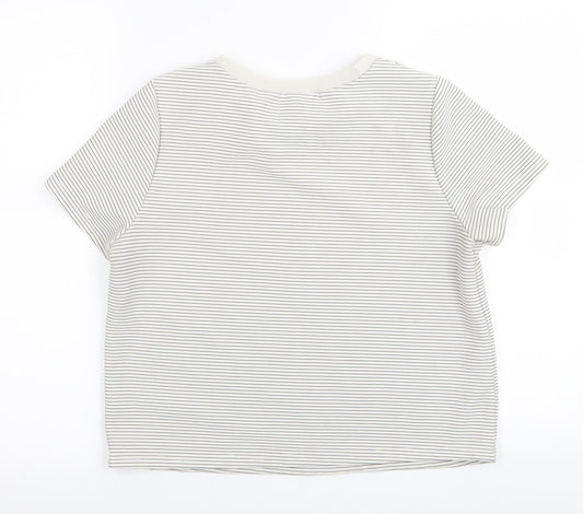 Glamorous Womens White Striped Basic T-Shirt Size 10