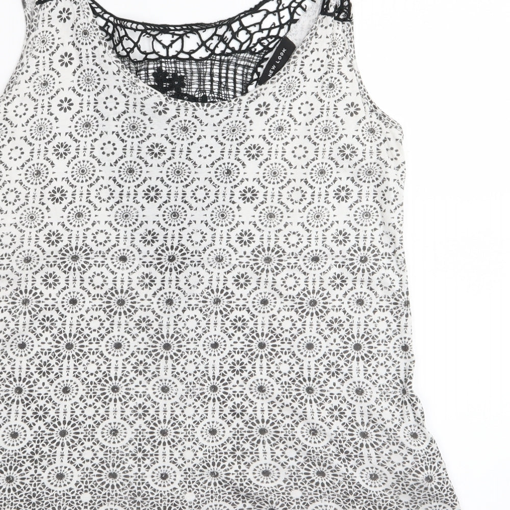 New Look Womens White Geometric Basic Tank Size 10