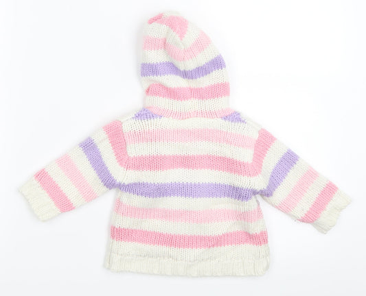 George Girls White Striped Cardigan Jumper Size 0-3 Months