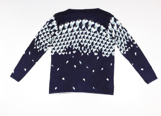 marble Womens Blue Geometric Pullover Jumper Size M