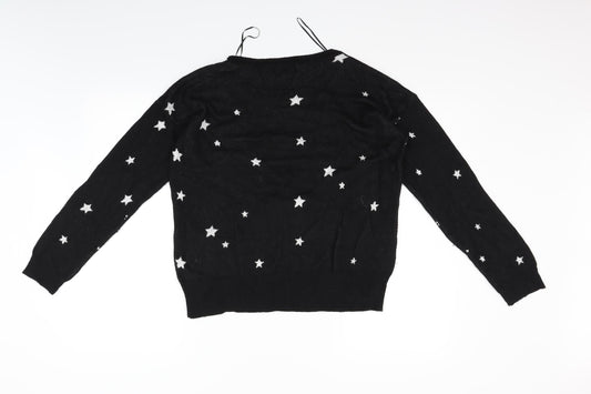 Pink Rose Womens Black Geometric Pullover Jumper Size L