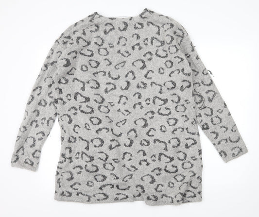 Marks and Spencer Womens Grey Animal Print Knit Cardigan Jumper Size S