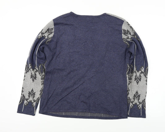 Cristina Womens Blue Floral Pullover Jumper Size XL