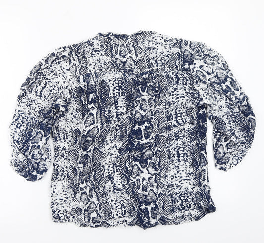 White ginger Womens Blue Animal Print Basic T-Shirt Size S