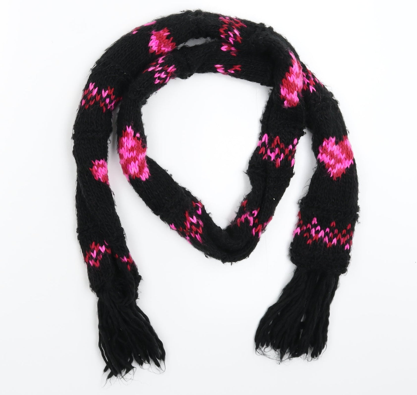 Preworn Womens Black Geometric Knit Scarf