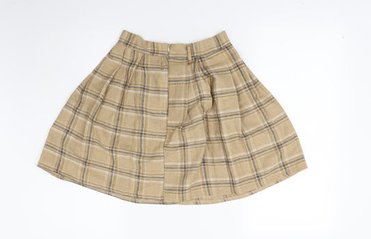 Preworn Womens Beige Check Flare Skirt Size 26 in