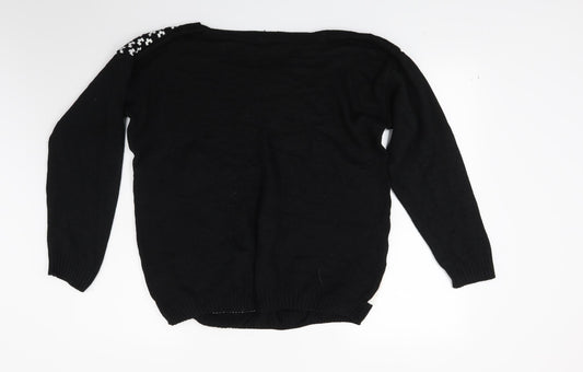 Moda Womens Black Knit Pullover Jumper Size M - Christmas Jumper
