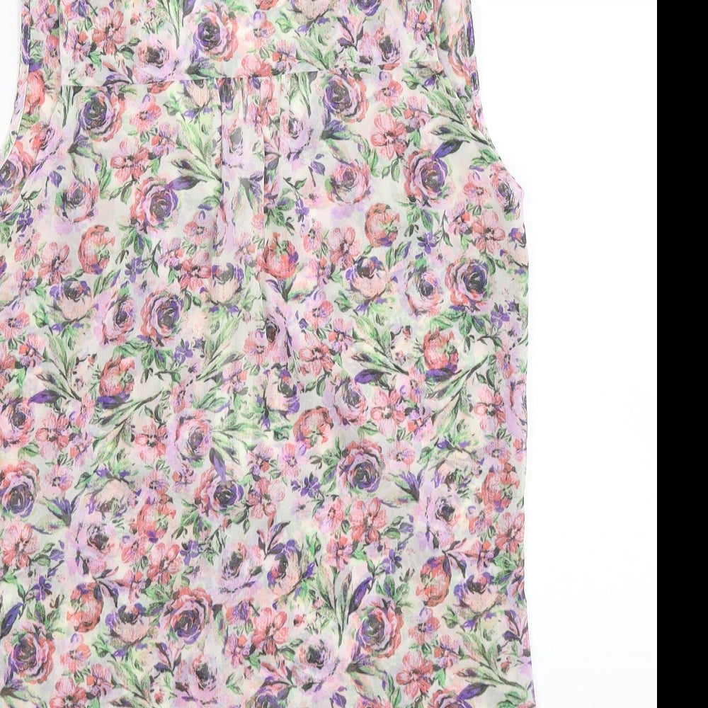 New Look Womens Purple Floral A-Line Size 8