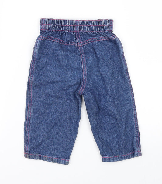 no brand Girls Blue Floral Denim Jeans Size 6-9 Months