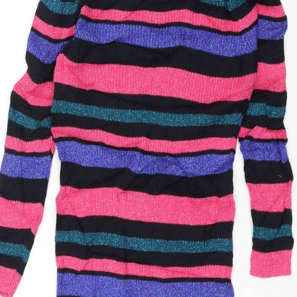Marks and Spencer Girls Pink Striped Pullover Jumper Size 7-8 Years