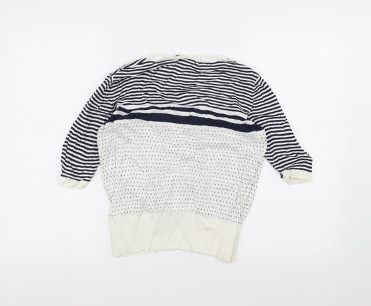 New Look Womens White Striped Cardigan Jumper Size 14