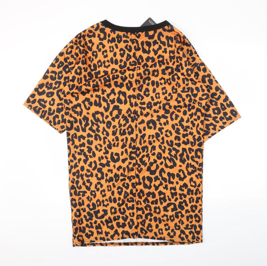 PRETTYLITTLETHING Womens Orange Animal Print Basic T-Shirt Size M