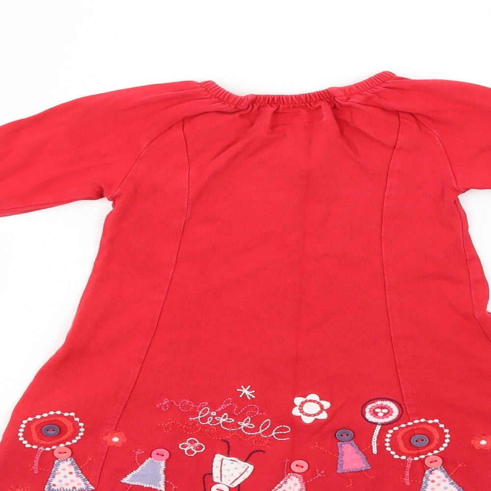 Brand and care label for Rocha Little Rocha girls’ red floral a-line, size 12-18, months