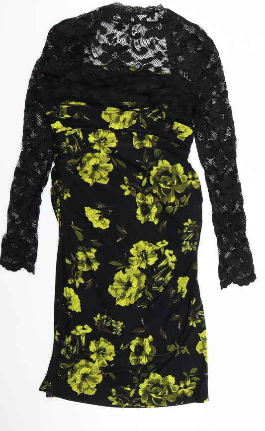 preorn Womens Black Floral Fit & Flare Size M