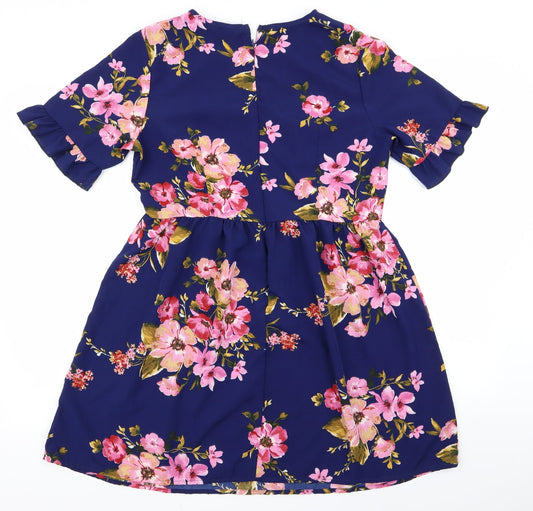 emery rose Womens Blue Floral A-Line Size L