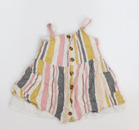 Primark Girls Multicoloured Striped Pinafore/Dungaree Dress Size 18-24 Months