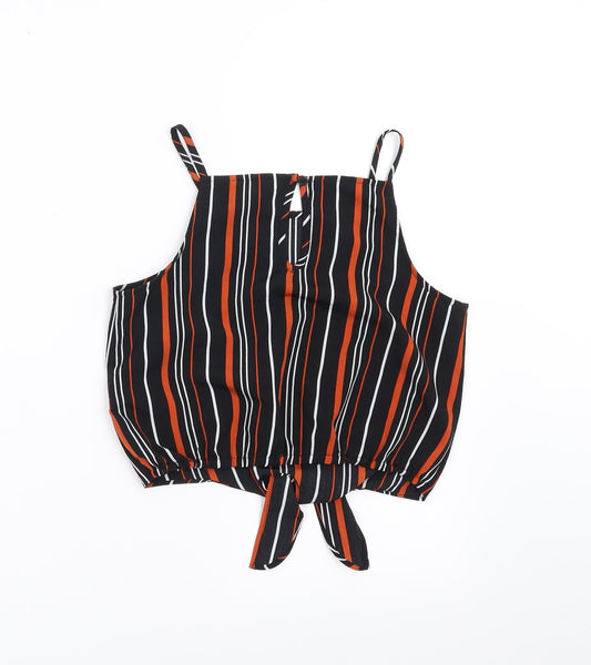 New Look Girls Black Striped Cropped Blouse Size 10 Years - tie Front Detail