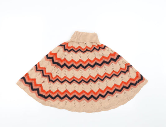 NEXT Girls Beige Geometric Cape Jumper Size 5-6 Years