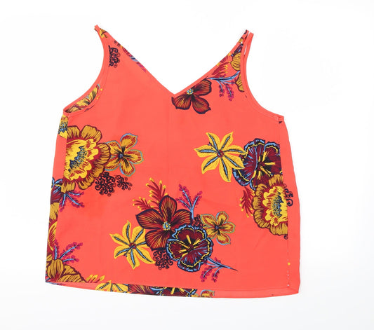 Papaya Womens Red Floral Basic T-Shirt Size 14