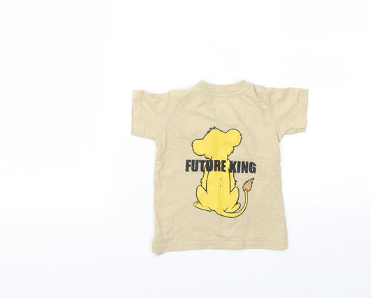 Primark Boys Beige Animal Print Basic T-Shirt Size 6-9 Months
