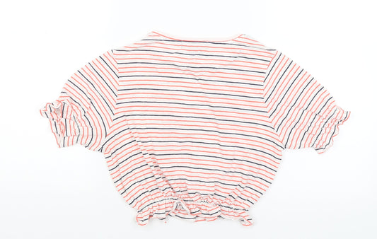 Primark Womens White Striped Cropped T-Shirt Size 2XS