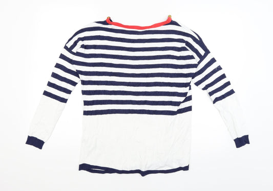 Oasis Womens White Striped Basic T-Shirt Size S
